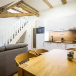 Ob&yacute;vac&iacute; pokoj s kuchyňskou linkou apartm&aacute;nov&eacute;ho domu U Pivovaru