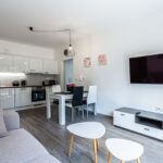 Obývací pokoj s kuchyňskou linkou apartmánu Adina 2